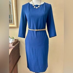 MM Lafleur The Etsuko Sheath Dress 3/4 Sleeve Navy Blue Pockets Size 16